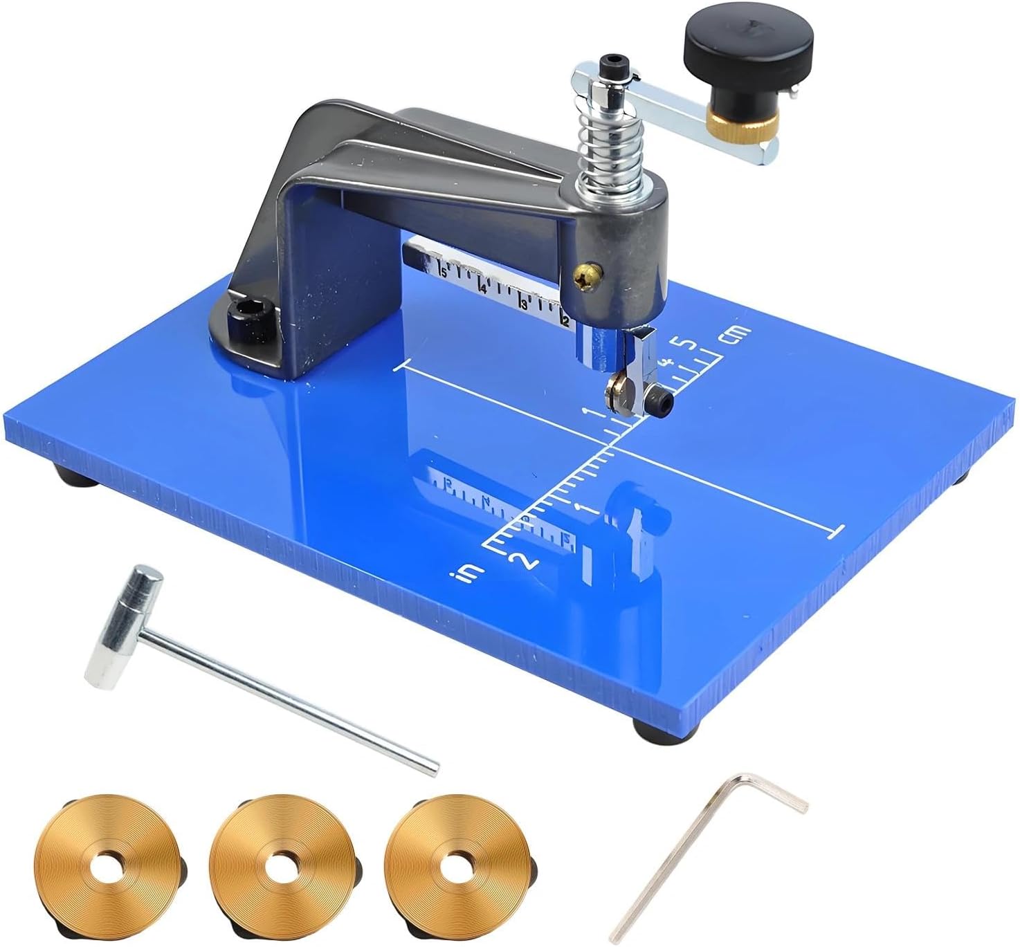 Glass Cutters Tools, Circular Cutting Tool for Stained and Thick Glass, Circle Cutter for 0.39-3.93'' Lens with 3 Carbide Cutting Wheels for Stained or Regular Glass, Mosaics, DIY Crafting(Blue)