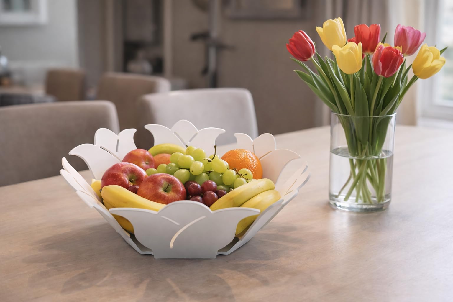 Portafrutta Tulip in Acciaio – Centro Tavola Design Moderno (Bianco)