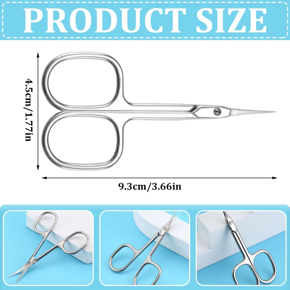 Tijeras De Manicura, Tijeras para Cuticulas Curva Punta Fina, Tijeras para Cutículas de Acero Inoxidable, Tijeras para Uñas Extra Afiladas, para Cutículas, Piel Muerta, Cejas, Pestaña, Plateado