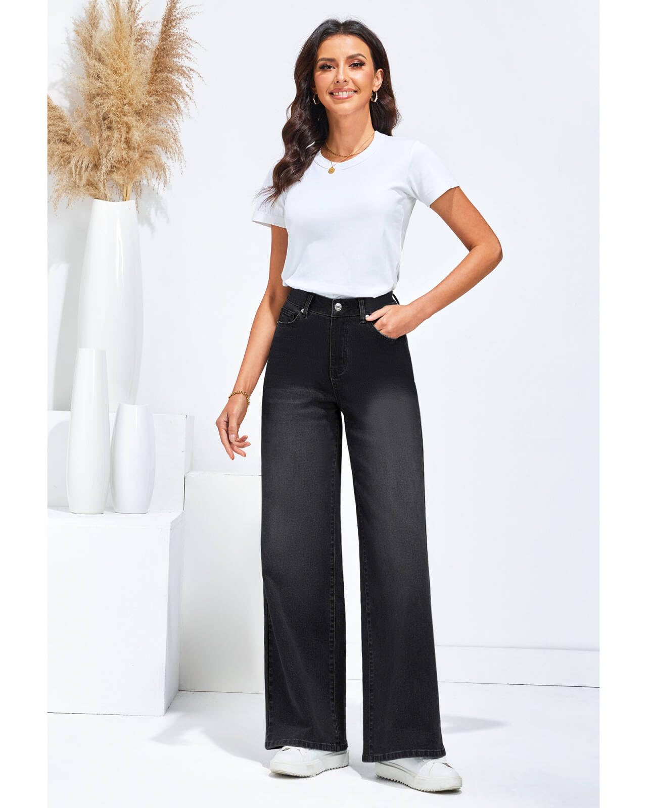 Vetinee Wide Leg Jeans Straight Jean Femme
