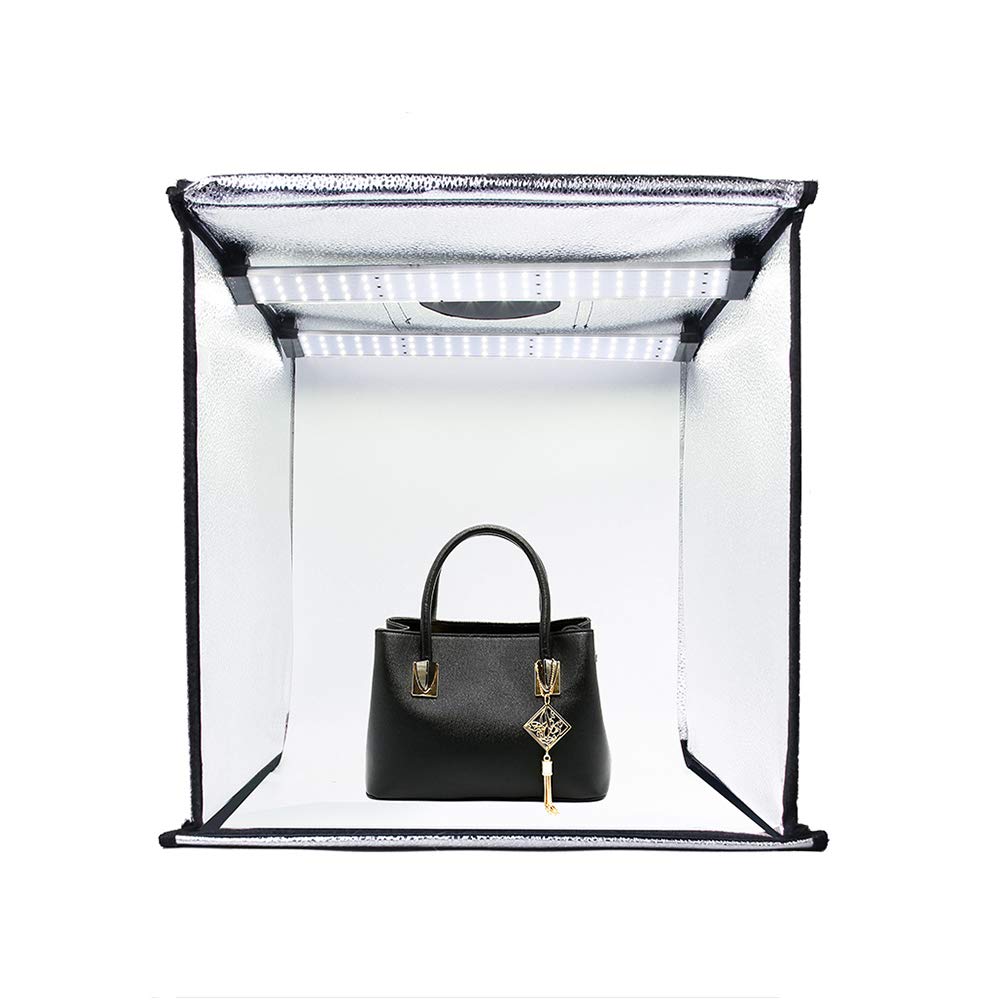 SXDYصندوق إضاءة LED محمول قابل للطي للصور ، صندوق إضاءة استوديو الصور ، خيمة تصوير محمولة للتصوير الفوتوغرافي مع شريطين ليد - للمجوهرات ، الطعام ، تصوير الأحذية ، إلخ