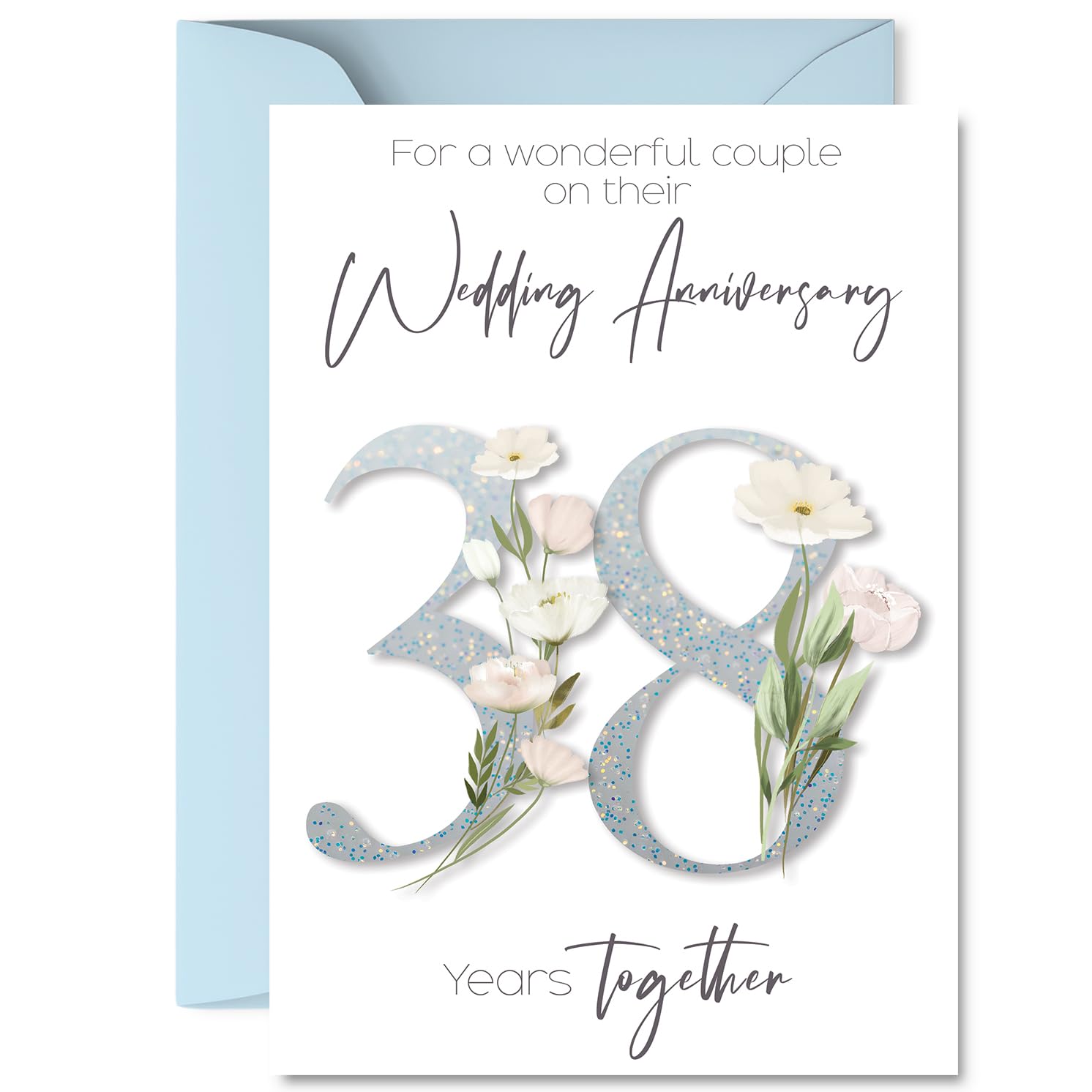 38th Anniversary Card for Women and Men, Fancy Floral Flowers