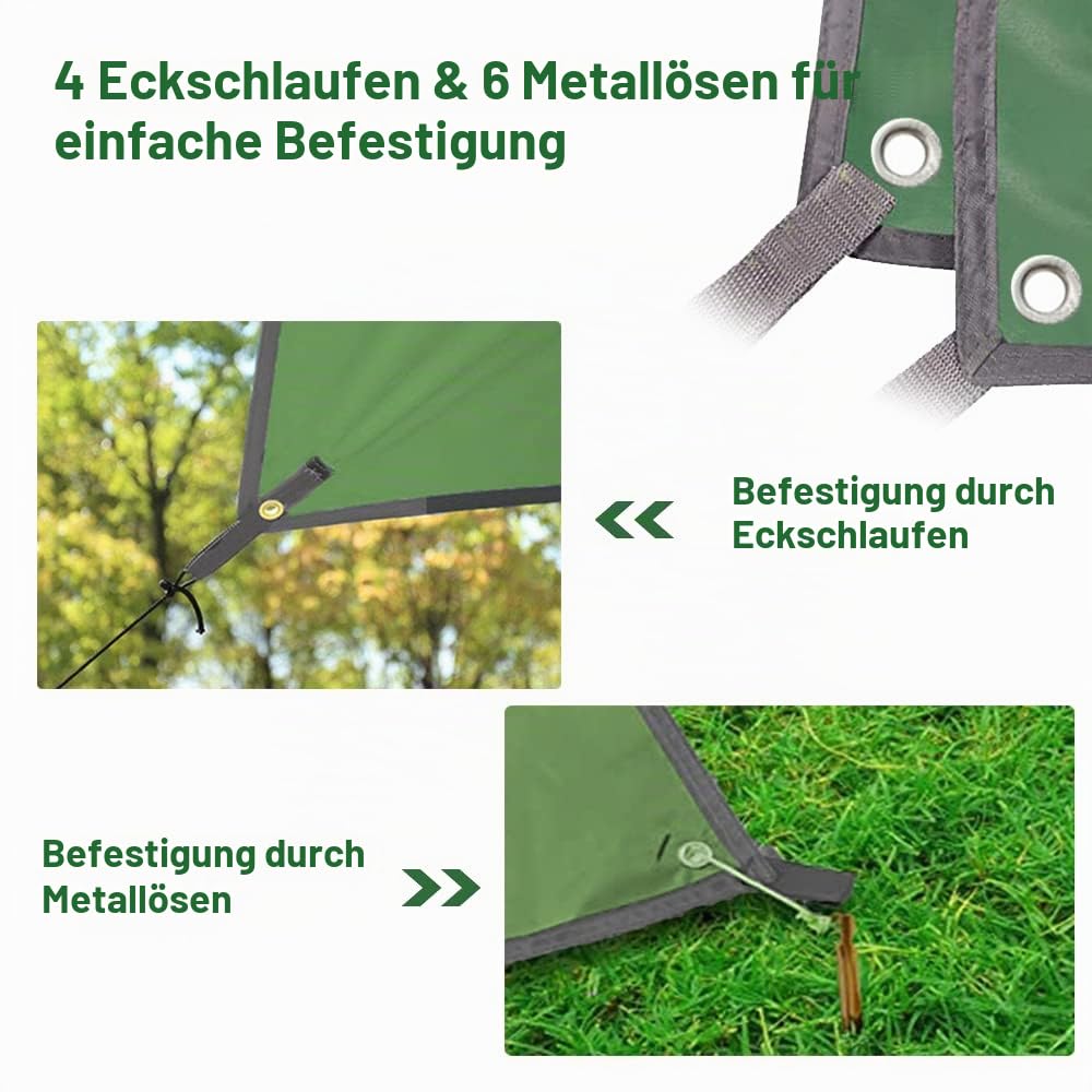 Zeltunterlage Wasserdicht, Bodenplane Zelt Unterlegplane Zelt Unterlage Zeltplane Campingzelt Plane Tarp mit 6 Ösen & 6 Heringe Ultraleicht, Kleines Packmaß Mehrere Größen für Camping Wanderpicknick Sport & Freizeit