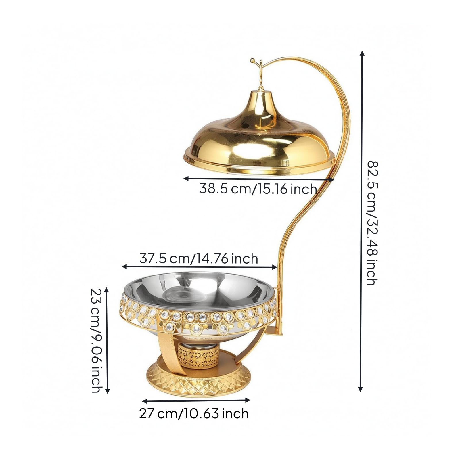 Scaldavivande Buffet con Coperchio Sospeso E Base Rialzata in Metallo Acciaio Inox Dorato per Hotel Ristoranti Eventi All Aperto Cene Cerimonie Adatto, 16 Diamanti Oro