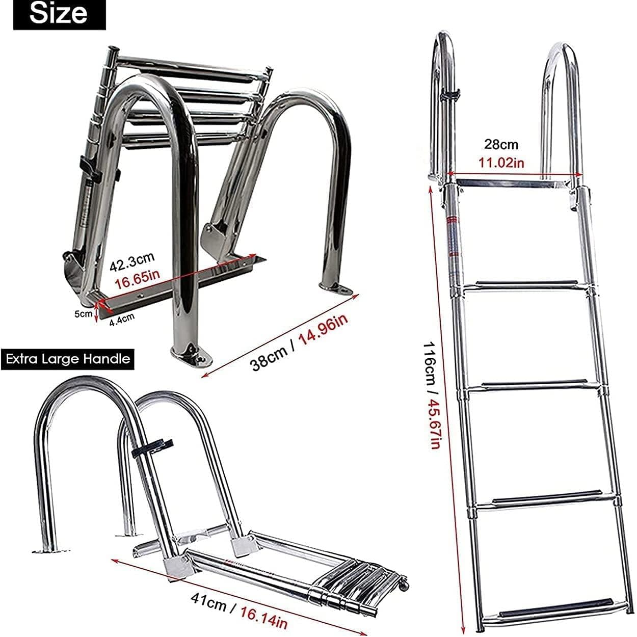 Scala di varo per Yacht, Scala per Barche a pontone a 4 gradini telescopica portante 400 libbre, scaletta Pieghevole per Barche a 4 sezioni, per Piscina per Yacht per Barche