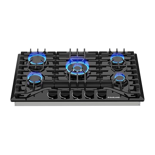 GASLAND Gas Cooktop 30 Inch, PRO GH2305EF 5 Burner Gas Stove Top, Built-in NG/LPG Convertible Gas Cooktops, Gas Countertop Plug-in with Thermocouple Protection, Black