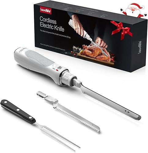 Cuchillo eléctrico inalámbrico, hoja de tallado eléctrica para pavo, rebanar carne, filete, pan, cuchillo de corte de diseño ergonómico con cómodo
