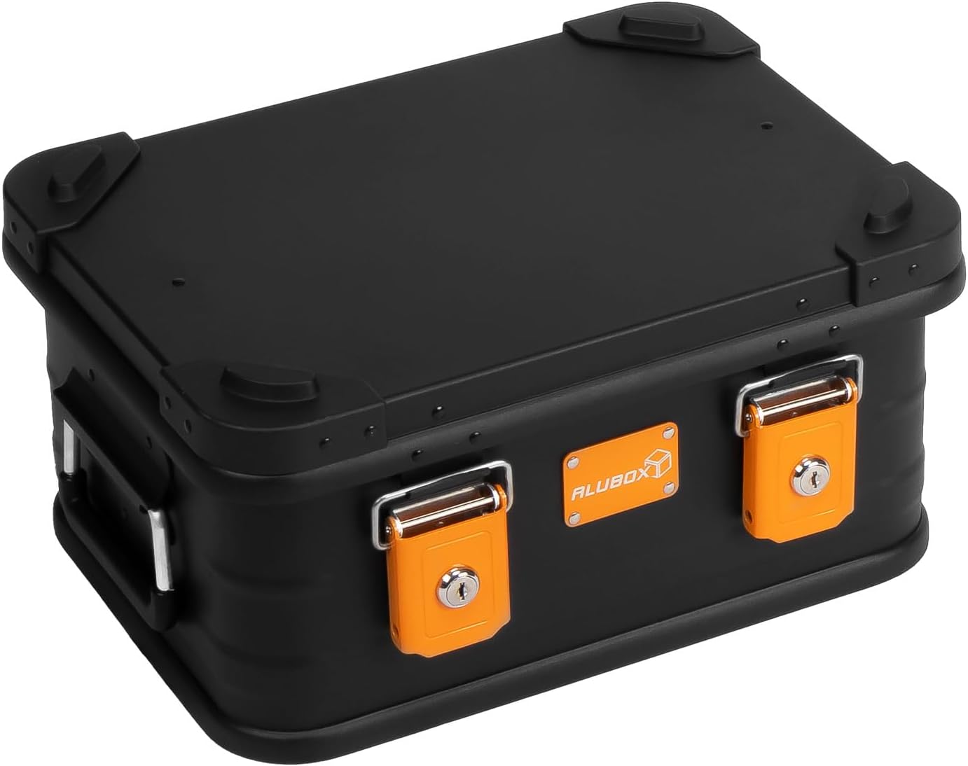 ALUBOX Aluminium Box Lockable E18B - Premium Aluminium Storage Box 18 Litres - Lid with Die-Cast Aluminium Stacking Corners and Rubber Seal - Includes Locks - Black Painted