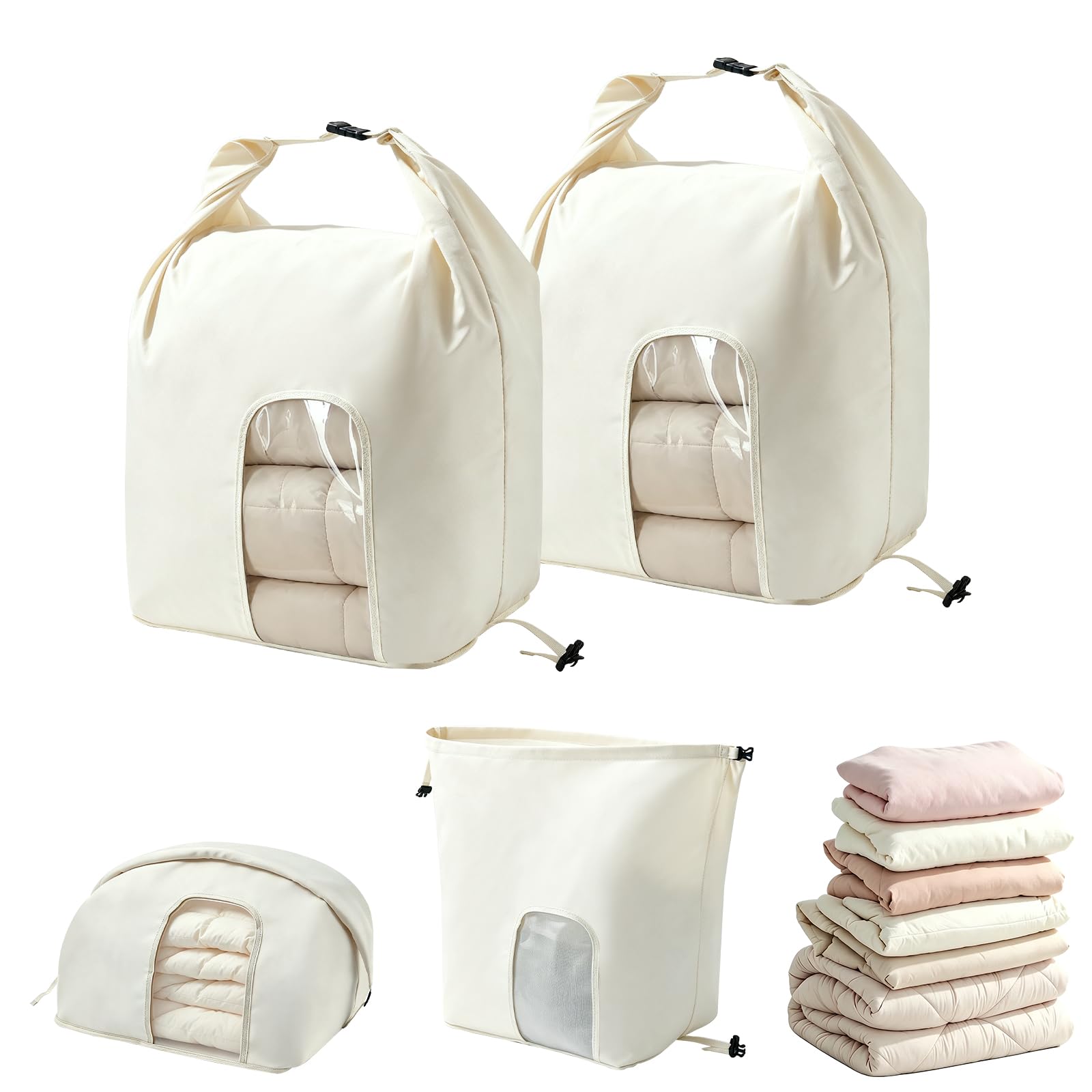 2 Packs Roll Top Space Saving Comforter Storage Bag, Beige