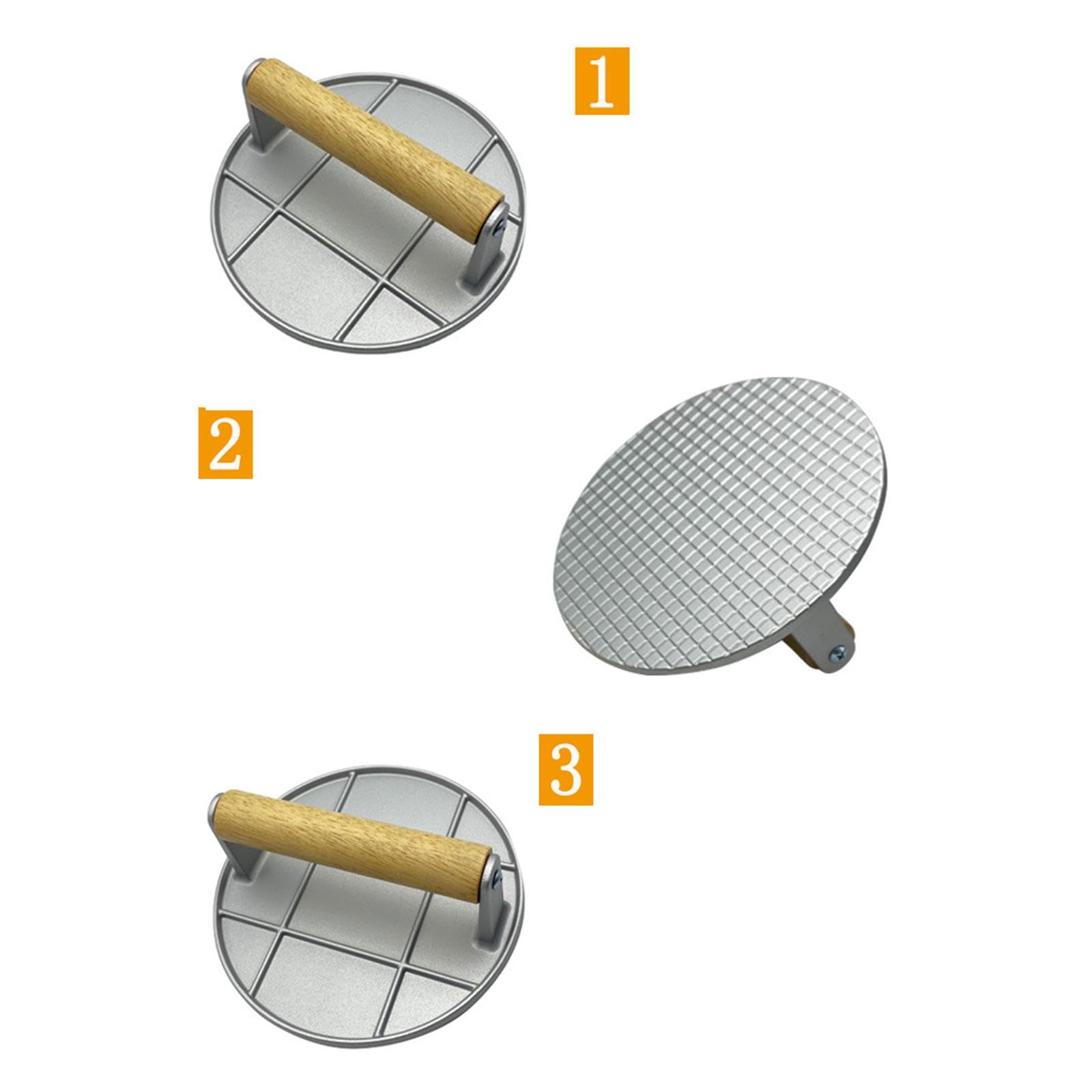 Qianly Aluminum Alloy Burger Press Meat Smashed Professional Grill Cooking Smasher Grill Press for BBQ Accessories Grilling Tool, Round Argent