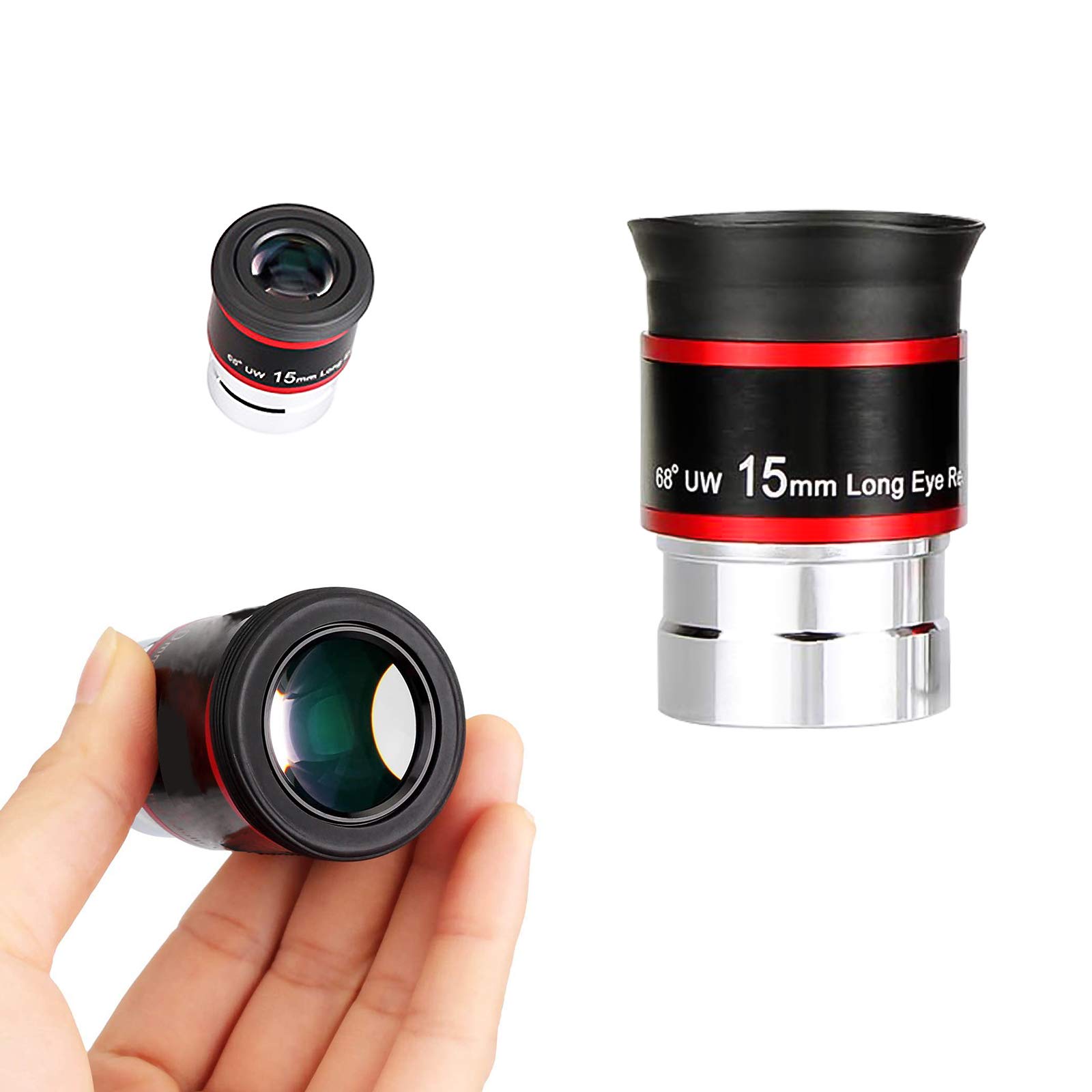 Ocular ultra gran angular de 68 grados para telescopio (15 mm), ocular, totalmente recubierto de verde, juego de accesorios de telescopio de 1.25 pulgadas (15 mm), 1 unidad