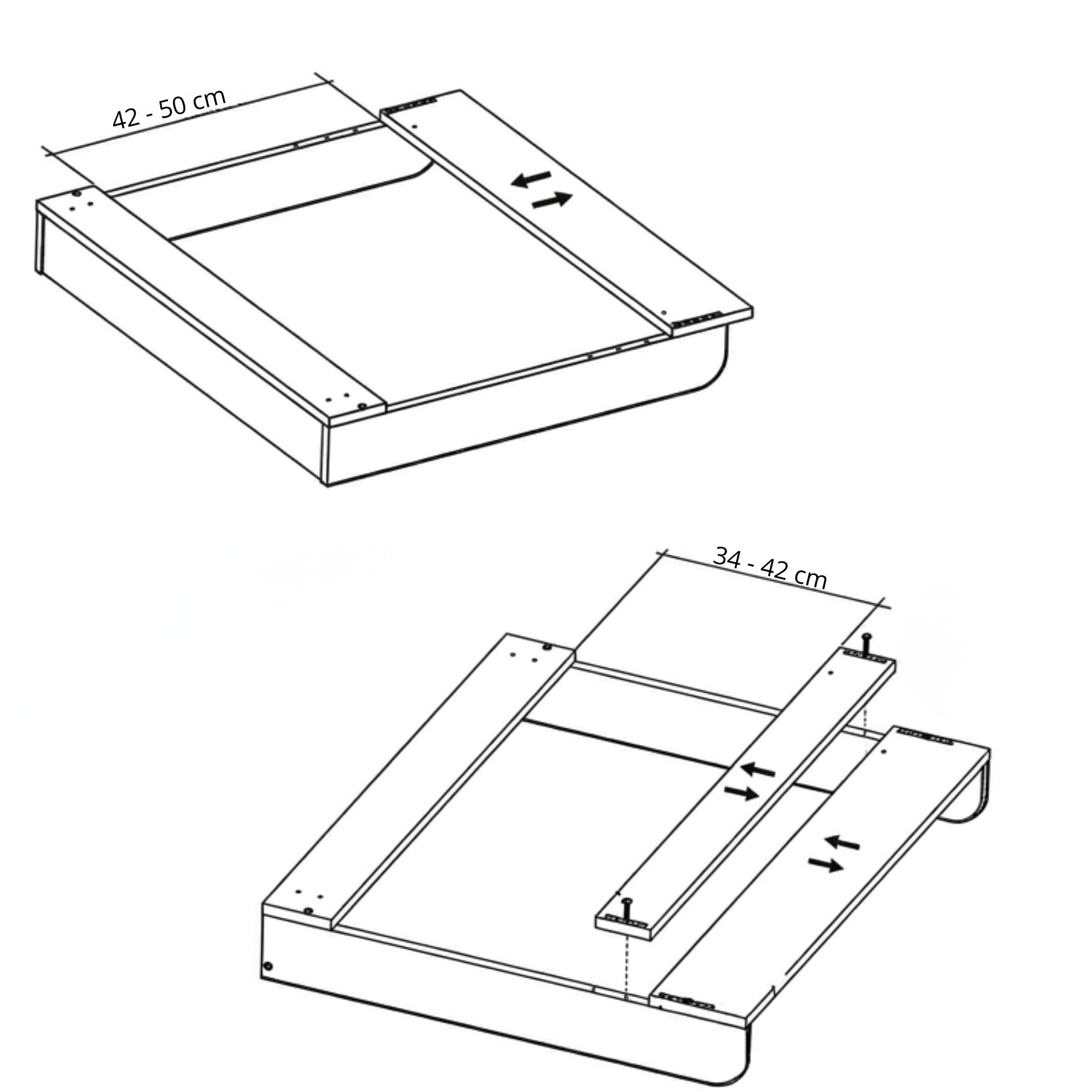 Plan à langer, Côtés arrondis, 53,2 x 70 cm, Blanc | Réglable extensible 34–50 cm, Table à langer bébé, Bords surélevés