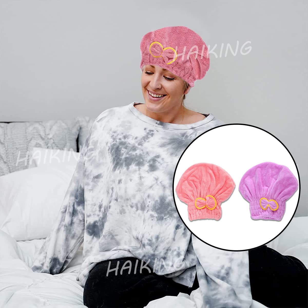 2Pcs Serviettes icrofibre pour cheveux, Serviette à Cheveux Super Absorbante avec Boutons pour