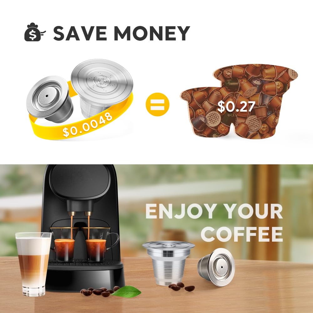 Cápsulas de café reutilizables de acero inoxidable compatibles con L'OR B-arista LM8012/60, cápsulas de espresso de metal recargables para L'or, con cuchara de acero inoxidable y manipulador, 2