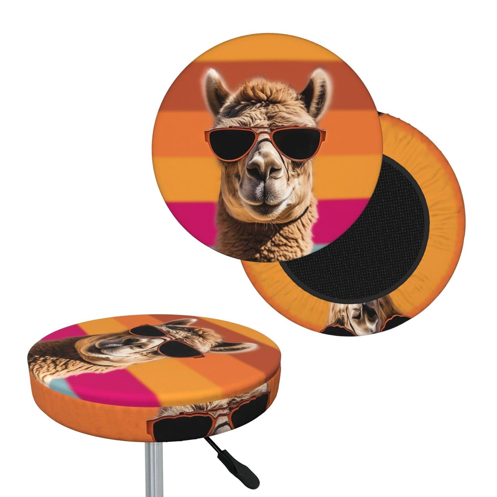 NONHAI Camel Wearing Sunglasses Bar Stool Cover Round Elastic Stool Cushion Covers Dustproof Bar Chair Cover Washable Stool Cushion Slipcover Stretch Stool Seat Covers for 12-14 Inch Chair