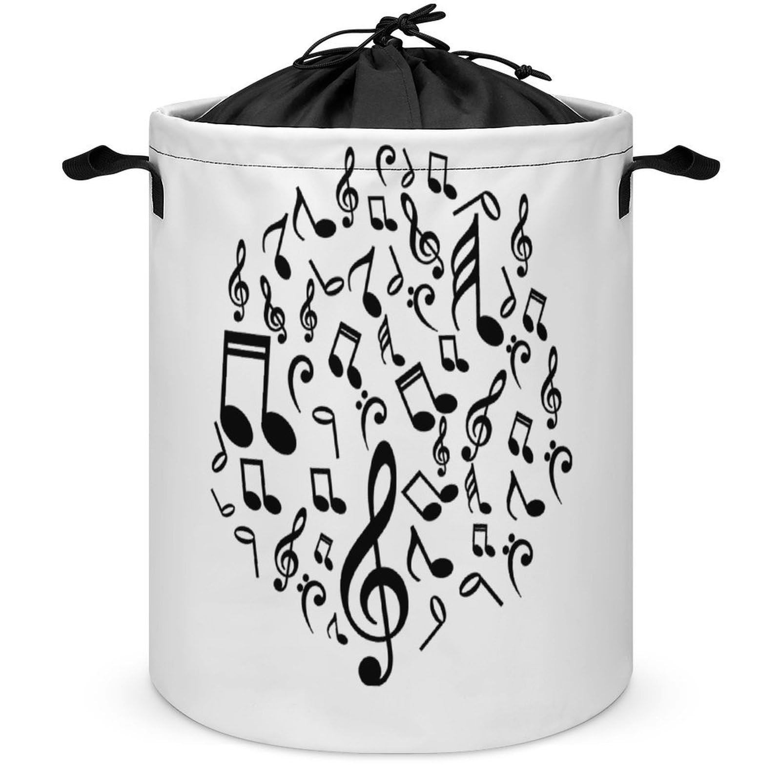 Qjjinxior Drawstring Laundry Hamper, Music Notes Laundry Basket, Washing Basket with Handle