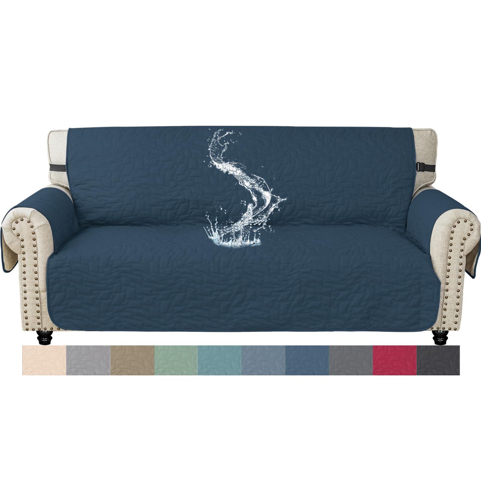 Ystyle Copridivano 3 Posti Con Braccioli, Universale Copri Divano Antigraffio Per Gatto Cani, Impermeabile Trapuntato Copridivani Antiscivolo, Antimacchia Salvadivano Estivo, Blu Berlino