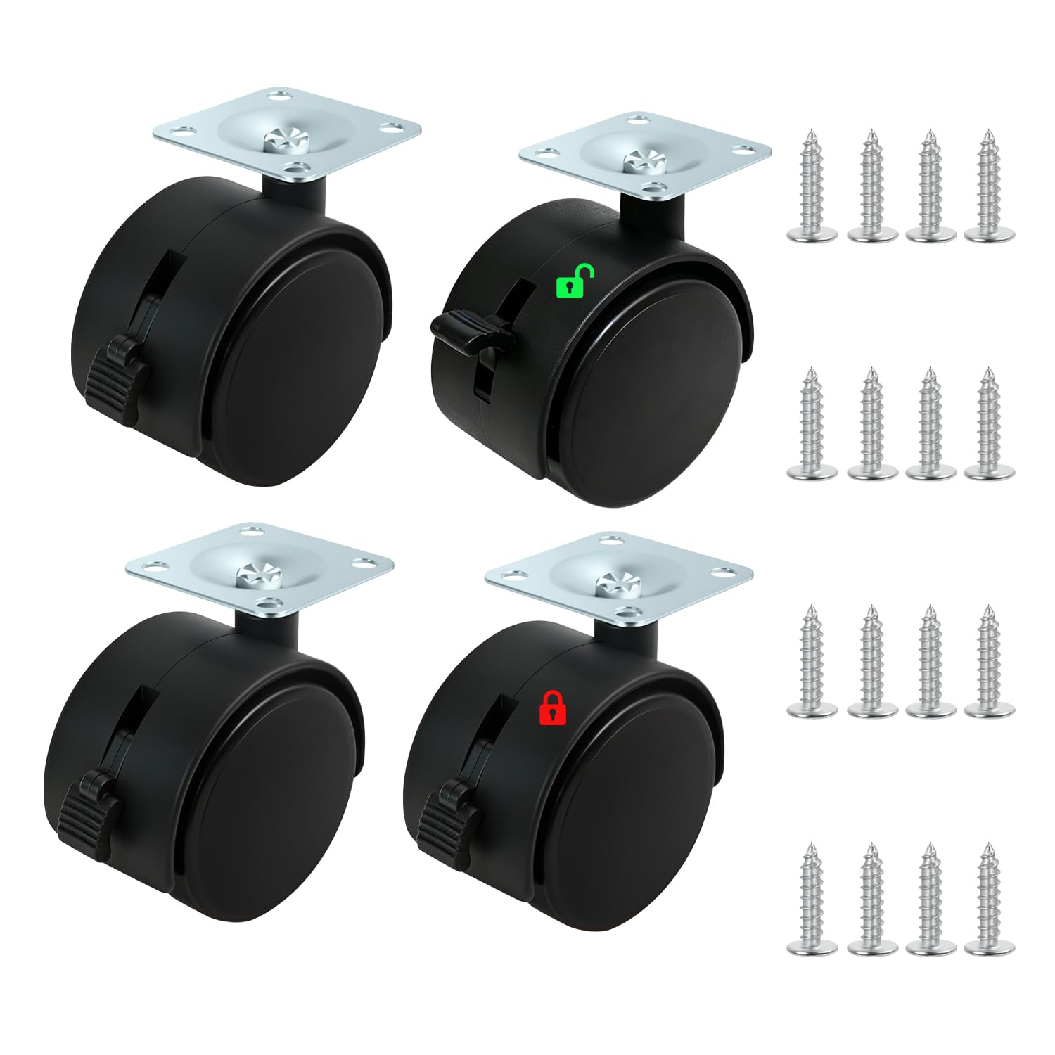 3,8 cm Rollen 4 Stück | Kunststoffräder für Möbel | Schwenkbare Nylonrollen für Karren, Schränke, Tische, Muebles (mit Edelstahlschrauben 18) (3,8 cm schwarz)