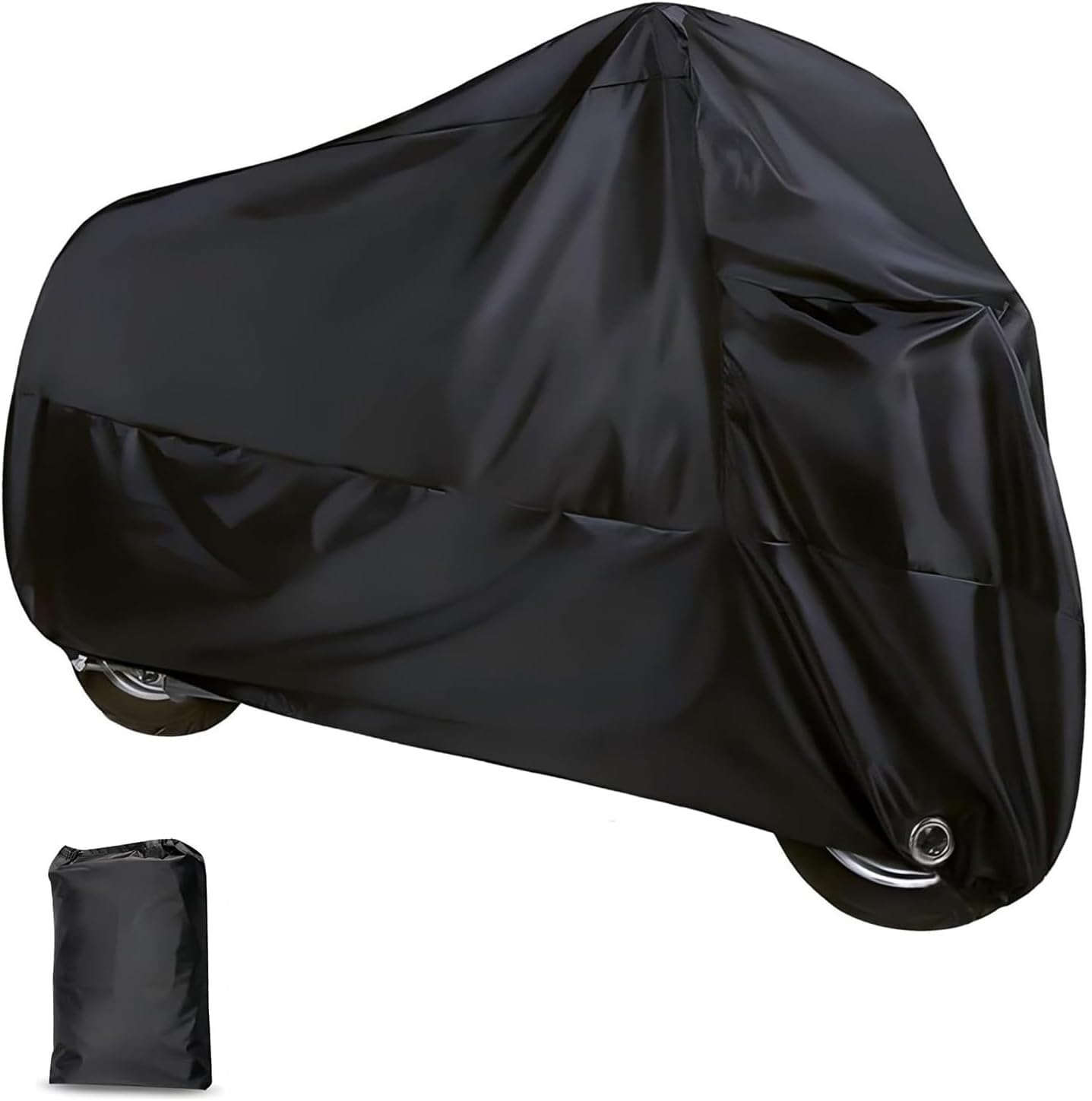 1 PC Motorcycle Cover, Polyester Cloth Moped Cover with Lock-holes, Waterproof & Sunproof & Dustproof All-season Protector for Outdoor, Universal for Motorbikes Vehicle (Black)