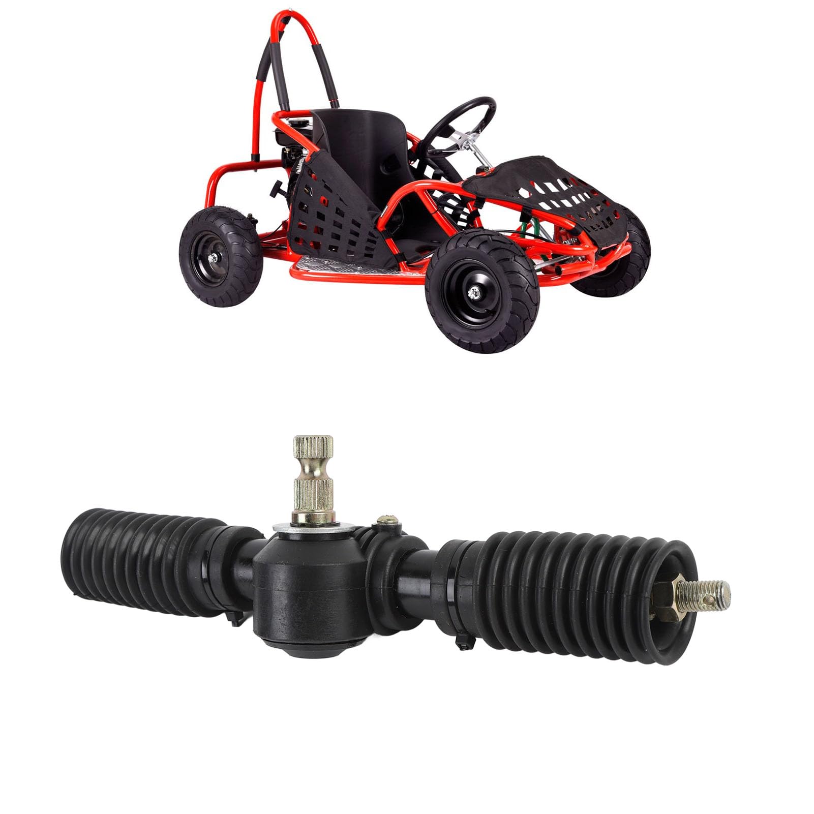 Power Steering Rack, Power Steering Gear Rack Pinion Assembly 30T 295mm Long with Rubber Bushing for Go Kart ATV UTV Quad