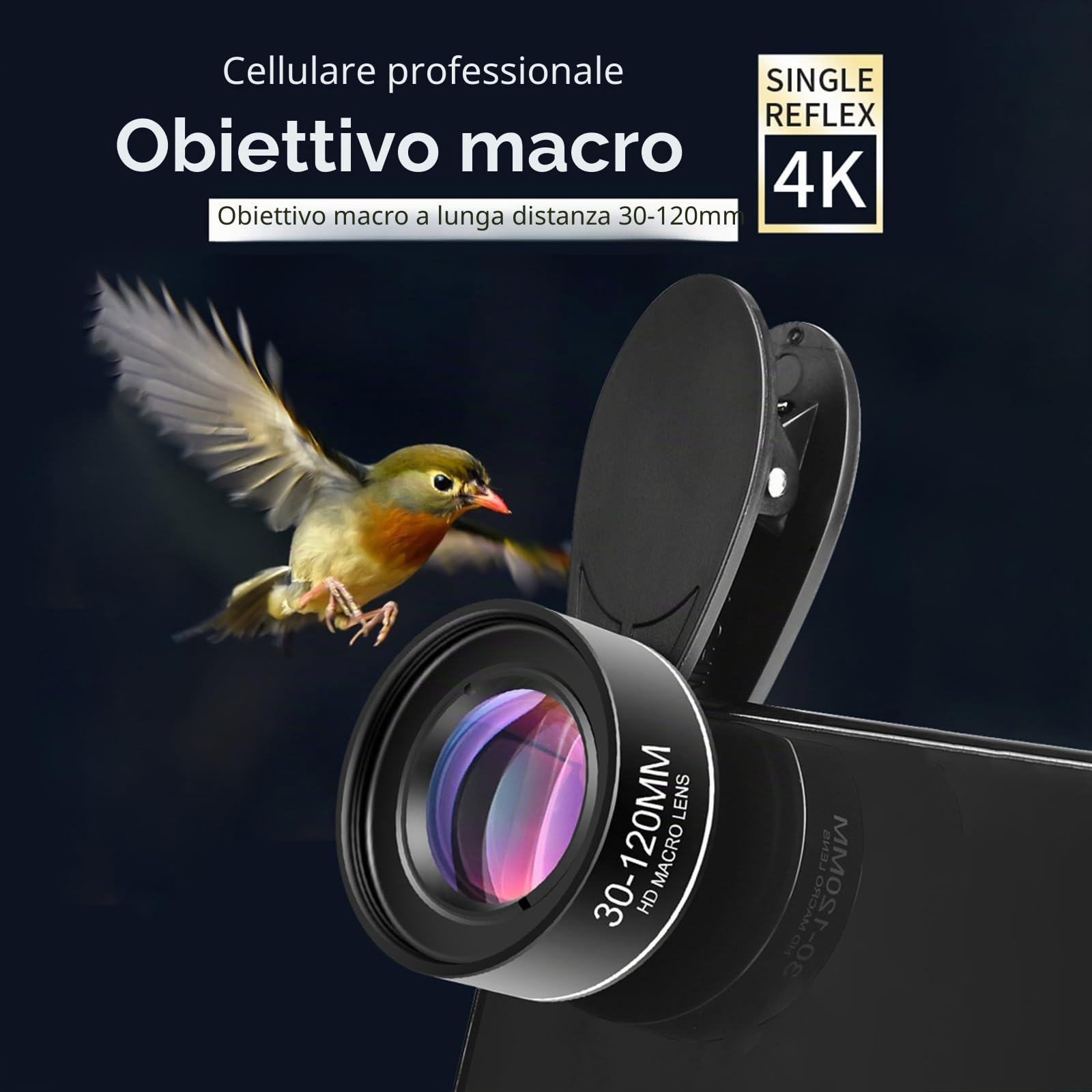 Andoer - Obiettivo macro universale per smartphone da 30 mm a 120 mm, senza distorsioni, con panno di pulizia, scatola