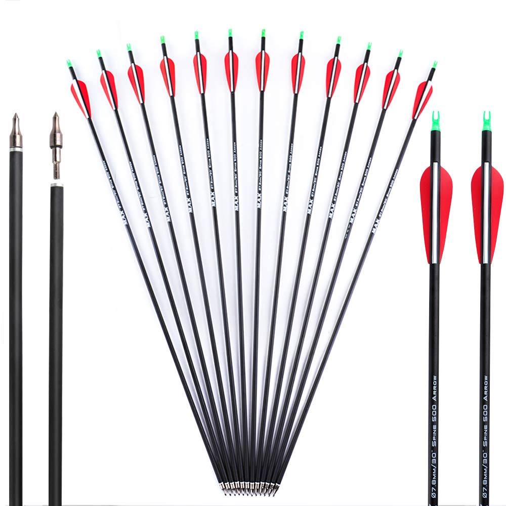 Buy Musen 28"/30" Carbon Archery Arrows, Spine 500 Shaft with Removable