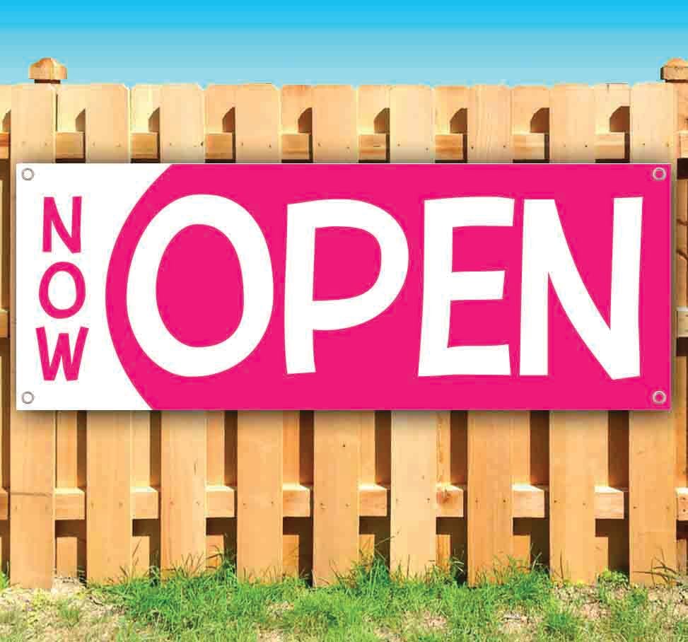 Now Open Banner 13 oz | Non-Fabric | Heavy-Duty Vinyl Single-Sided with Metal Grommets