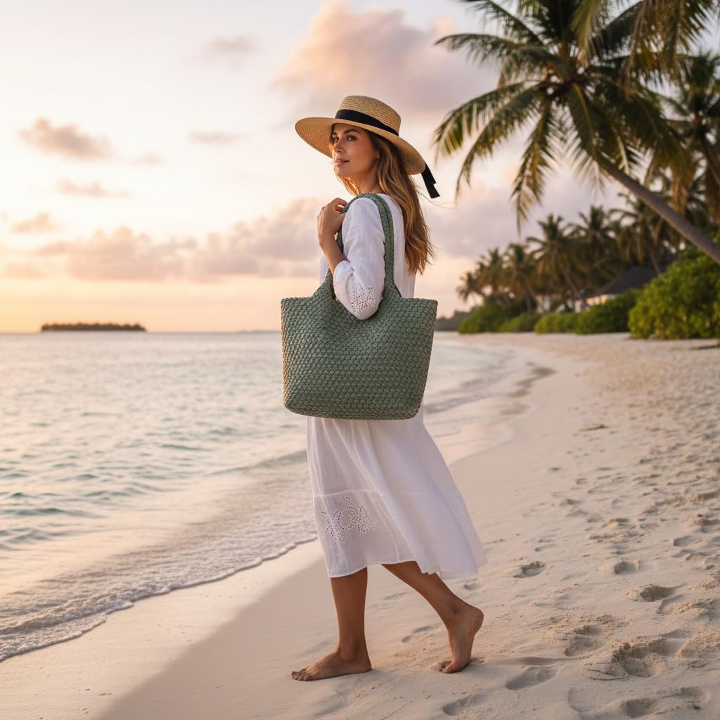 BOYATU - Bolso tote trenzado para mujer: Bolso de piel vegana para viajes