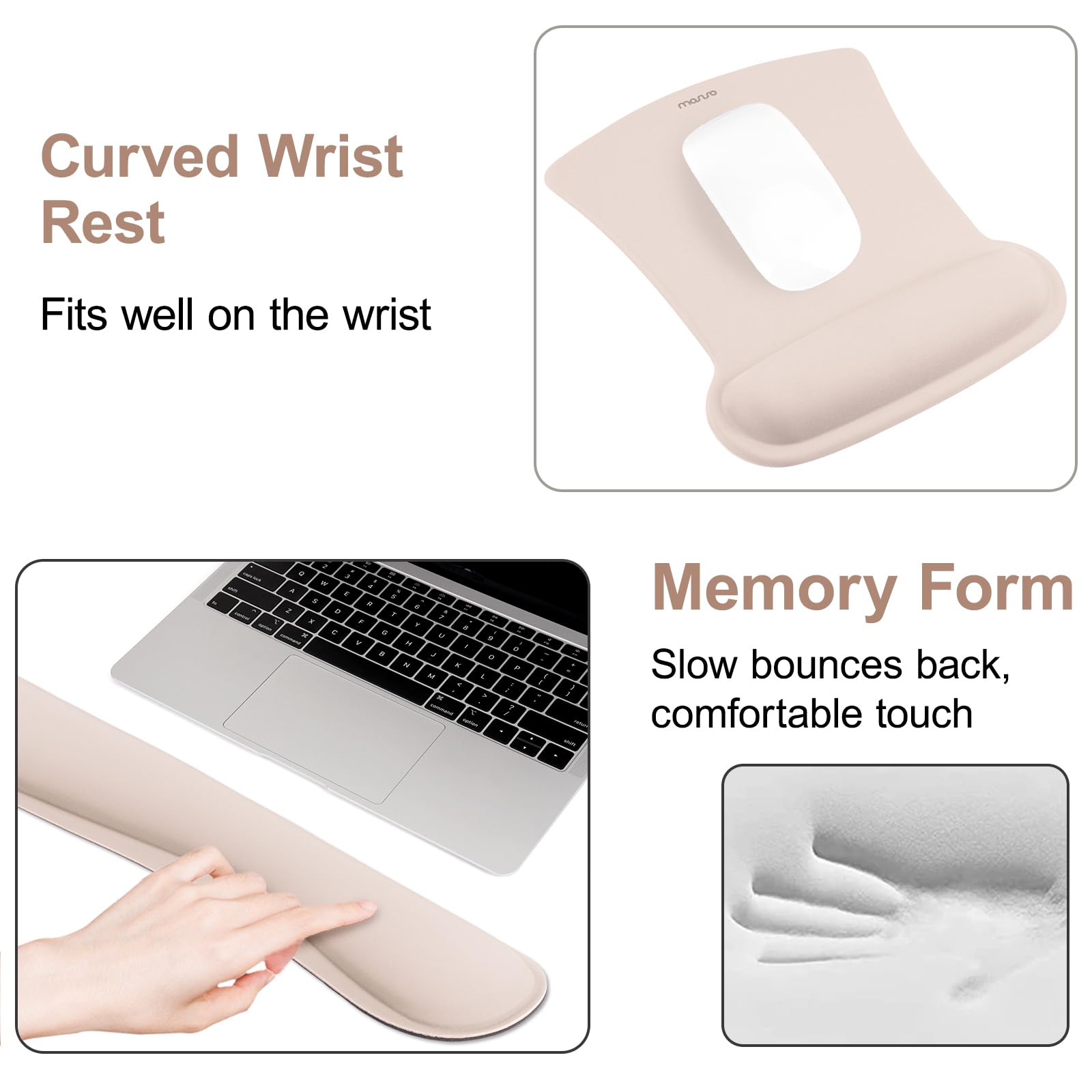 MOSISO Poggiapolsi Supporto per Mouse Tampone&Tastiera Set,Ergonomico Mousepad Antiscivolo Base Casa/Ufficio Pain Sollievo&Facile Typing Cuscino con Neoprene Tissue&Alzato Memoria Foam,Albicocca