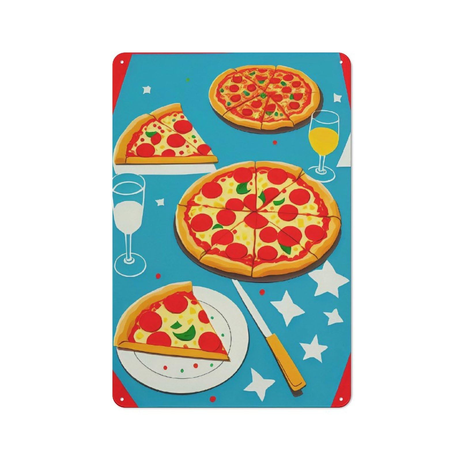Junmoney Pizza Party Country Vintage Metal Wall Decor 30X20cm, Farmhouse Metal Sign For Kitchen, Cottage, Porch Or Garden Room