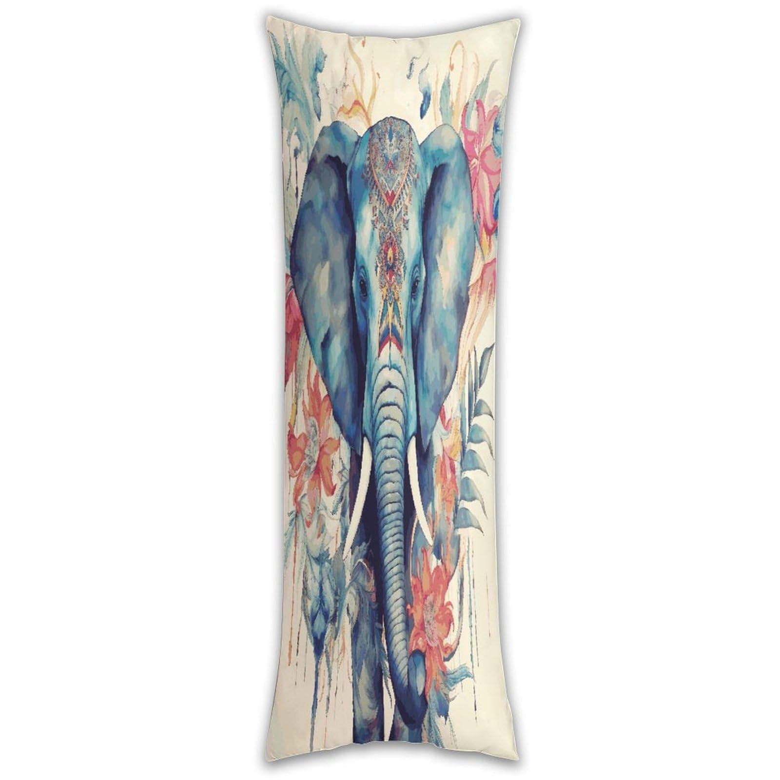 Peacock Feathers Elephant Long Pillow Case with Zipper Ultra Soft Microfiber Long Pillow Cover Breathable Body Pillow Protector Soft Wrinkle Pillowcase for Bed Sofa Bedroom 53 X 19 in