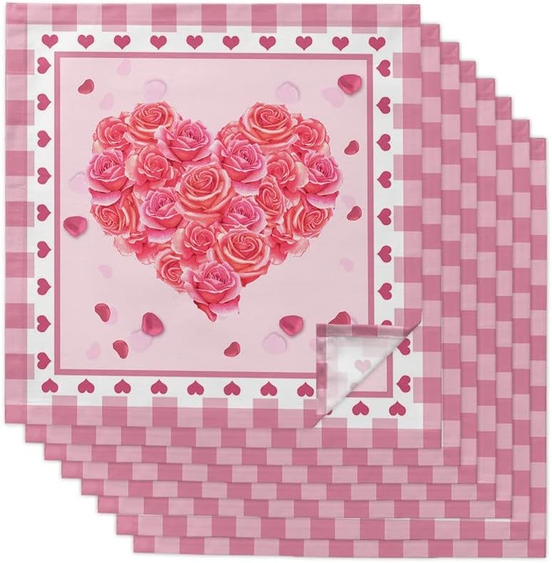 Love Roses Plaid Napkins Cloth Set Wedding Party Table Cloth Soft Kitchen Dinner Napkins Christmas Napkins (Color : 8pcs, Size : 50x50cm) (4pcs 50x50cm)