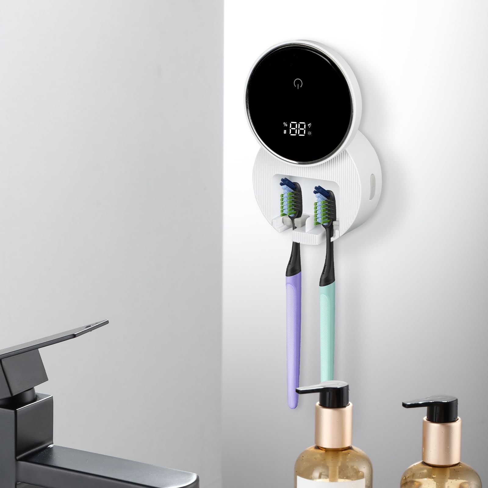 Soporte desinfectante UV para cepillo de dientes, esterilizador montado en la pared con caja portátil de inducción inteligente para 2 cepillos de dientes, esterilizador de maquinilla de afeitar de
