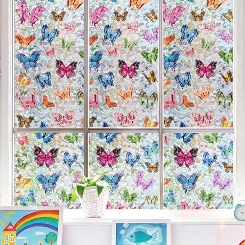 Vinilo para ventana con diseño mariposa 3D, 31.5"x78.7" miniatura 4
