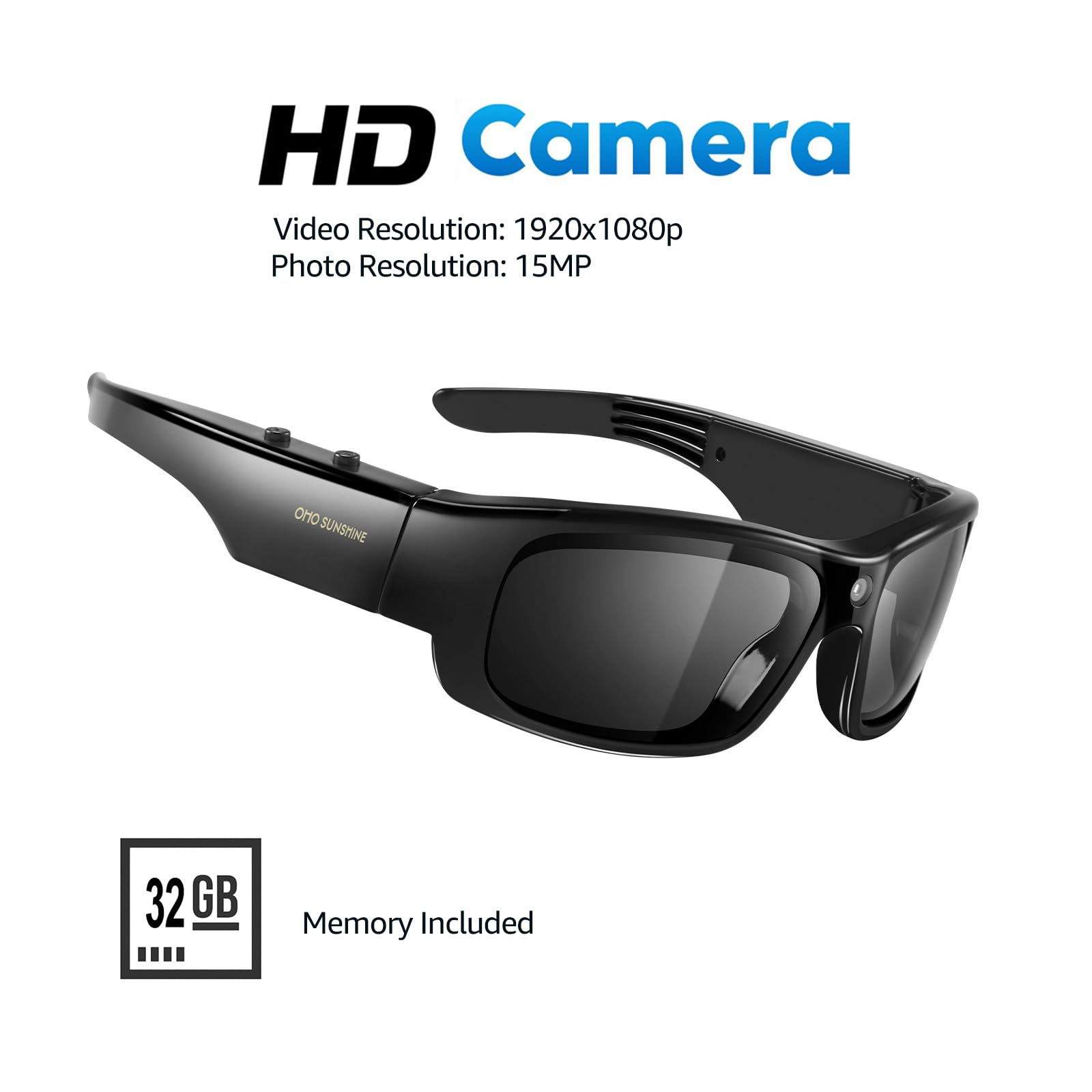 OhO Camera Glasses,32GB 1080P Full HD Sports Cam Sunglasses with Built in 15MP Camera and Polarized UV400 Protection Safety and Interchangeable Lens