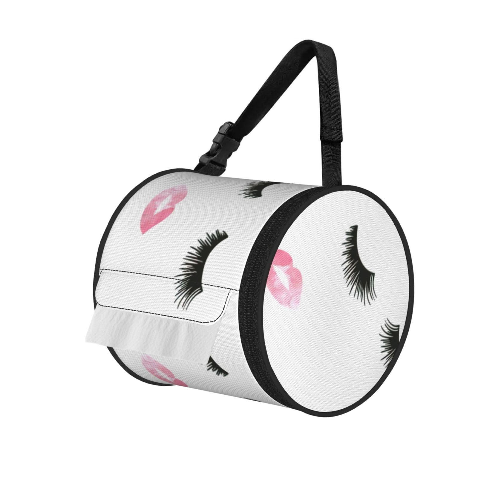 Eyelash Lip White Printed Toilet Paper Holder Bag, Adjustable Strap Roll Paper Organizer for Car Kitchen Outdoor