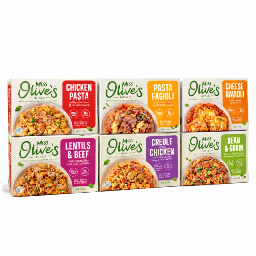 Miss Olive’s Ready Meals Variety Pack (6 Pack) – Microwave Ready to Eat Meals, Lower Sodium Shelf-Stable Lunch & Dinner Bundle