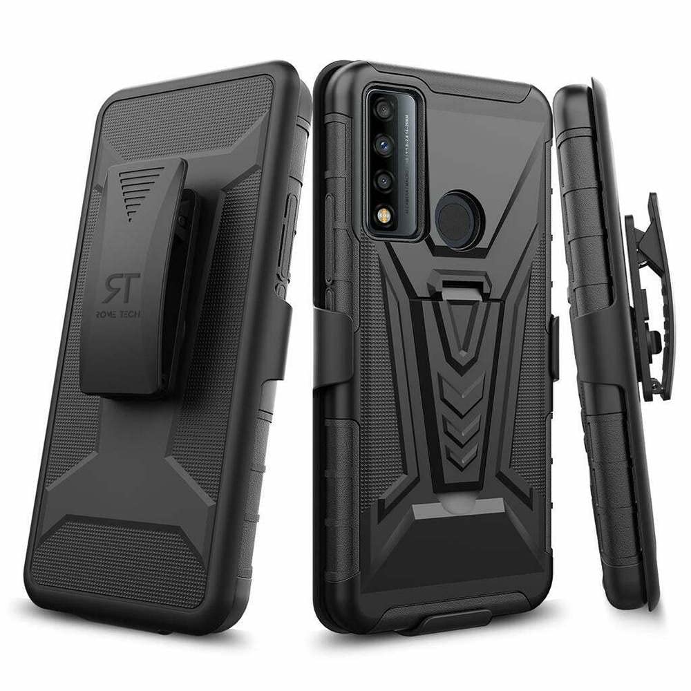 Rome Tech Belt Clip Holster Case for TCL 4X 5G / 20A 5G - Dual Layer Shockproof Cell Phone Cover with Kickstand - Heavy Duty Phone Case with Clip On -