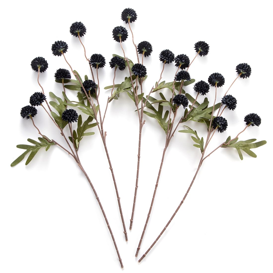 Laelfe Black Kiku Artificial Flower - 5 Pcs Fake Pompon Mums Silk Small Chrysanthemum Faux Ball Flower Stem Decor for Home Wedding Filler DIY Bouquet Centerpieces Arrangements Shower(Black)