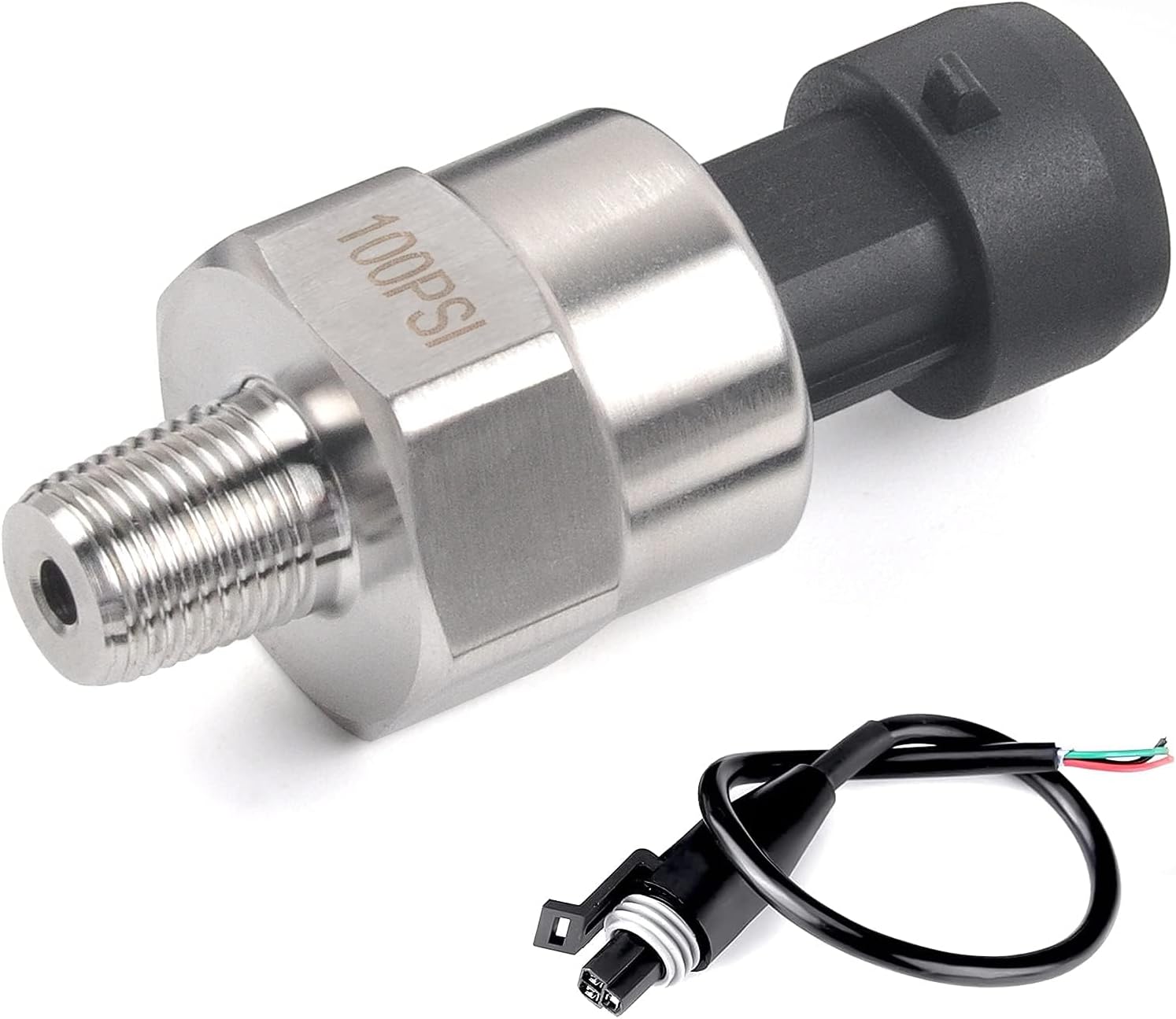 OTUAYAUTO 100 Psi Pressure Transducer Sender Sensor - 1/8" -27 NPT 27 NPT Thread Stainless for Oil Fuel Air Water Pressure with Harness