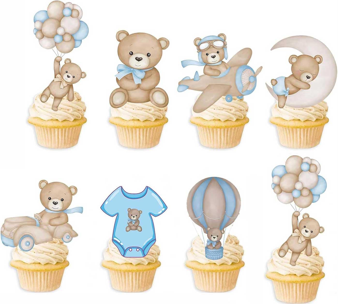 Zliisang 49PCS Blue We Can Bearly Wait Baby Shower Decorations Bear Cupcake Toppers Bear Baby Shower Decorations Bearly Wait Cupcake Topper for Boy (Blue)