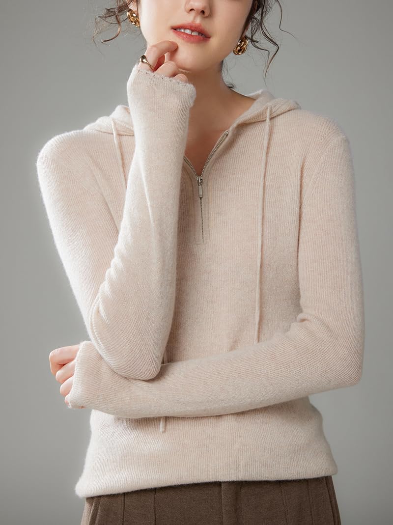 E-girl Damen Langarm Kaschmir Pullover mit Kapuze,EU 36-40