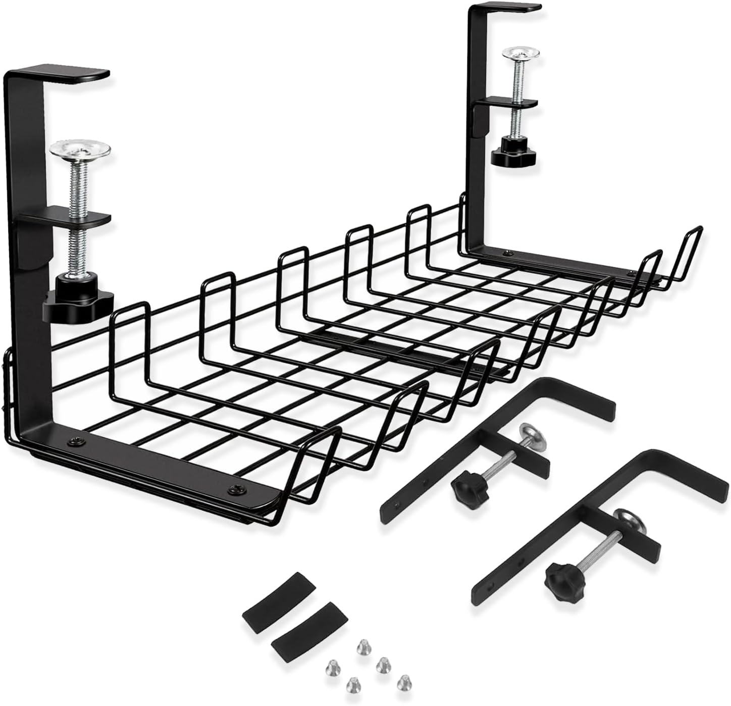 ECASA™ Under Desk Cable Management Tray, 16’’ Large Steel Cable Organizer, No Drill Clamp Tray for Desk, Office, and Kitchen – Adjustable, Removable, and Perfect for Cable, Cord, and Wire Management