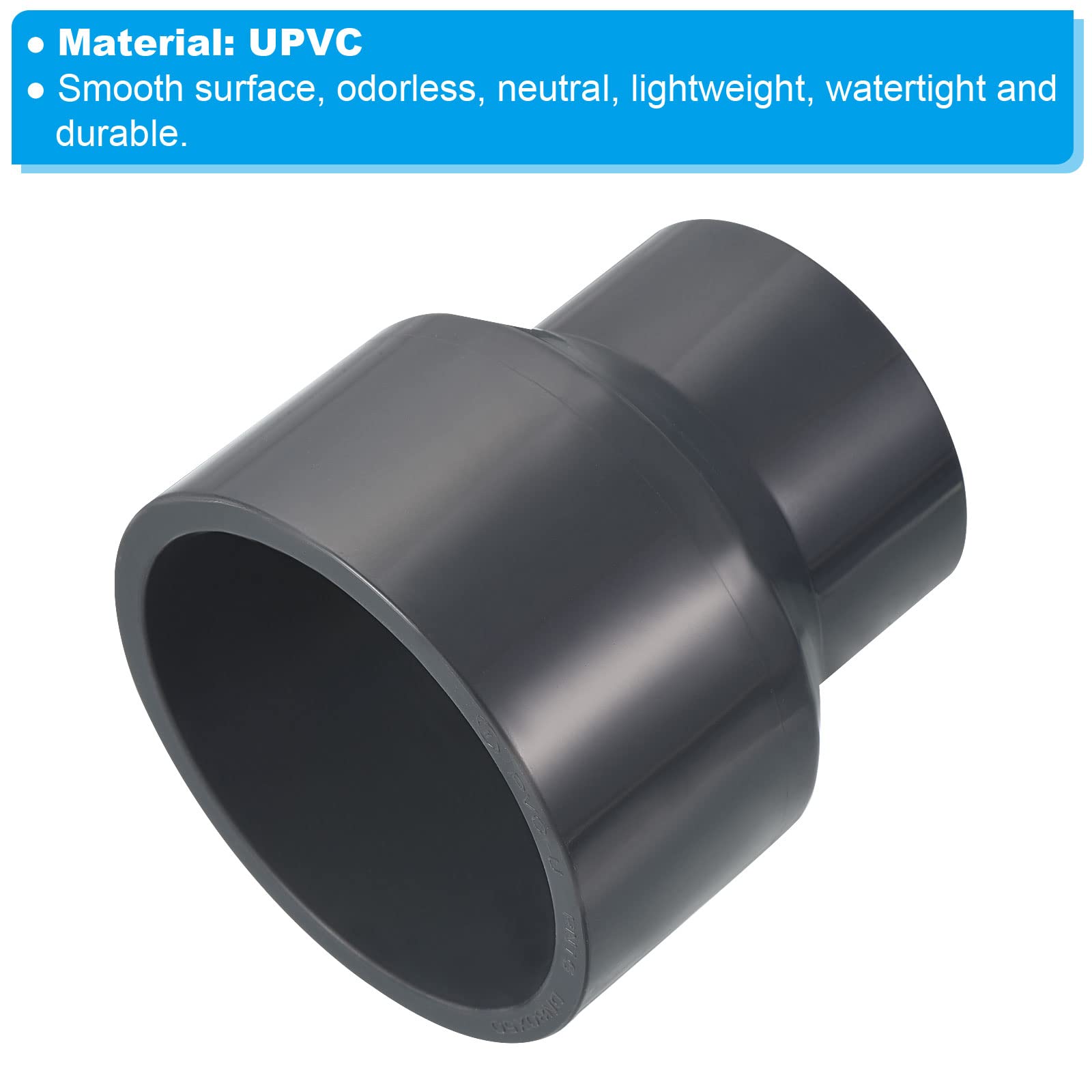 PATIKIL Grey PVC Reducer Pipe Fitting – 3.5x3 Inch Straight Coupling For Plumbing, Sinks, Bathrooms - View #2