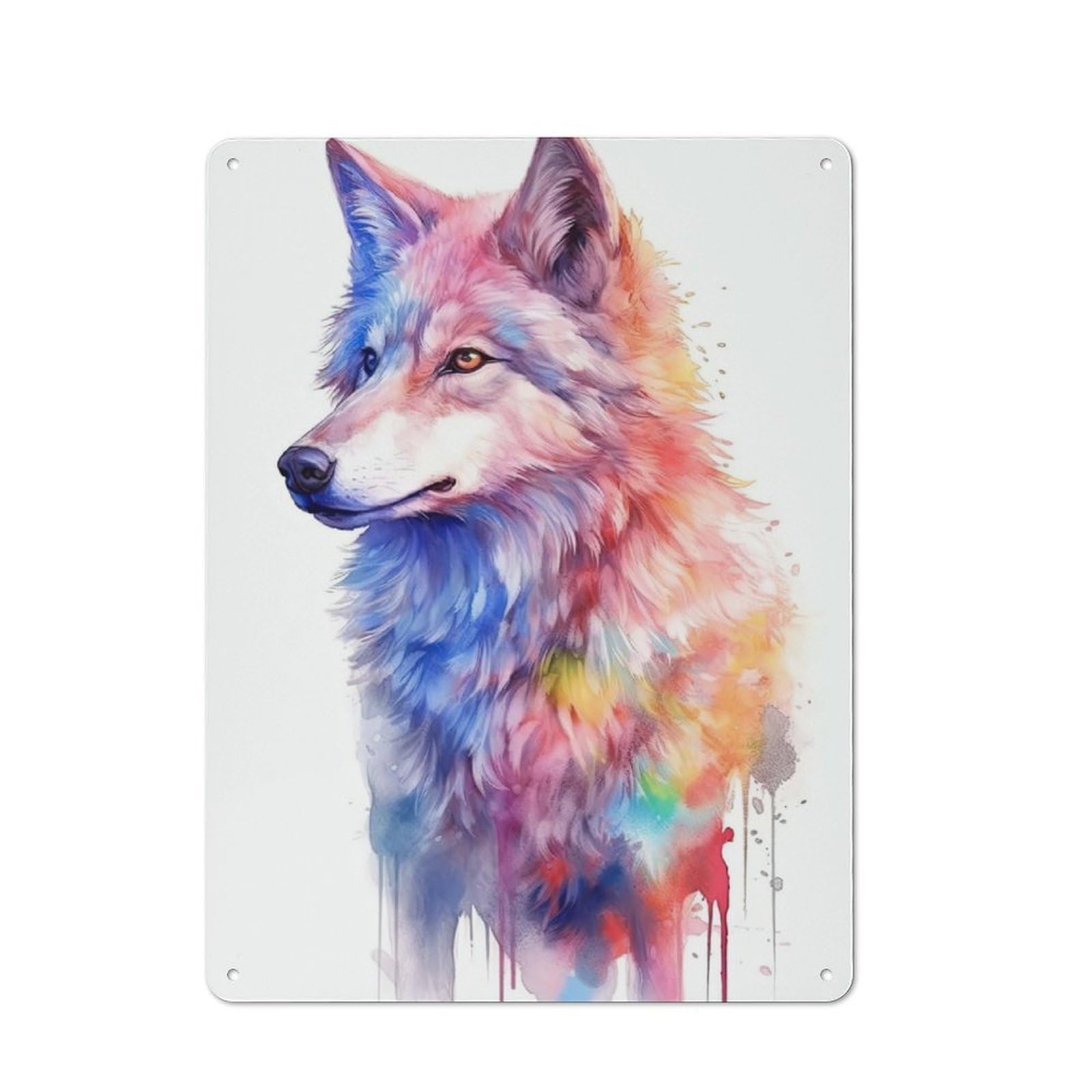 Watercolor Wolf Painting Tin Wall Plaque 40x30cm, Rustic Cottage Wall Art for Dining Room, Cafe, Entryway Or Family Room