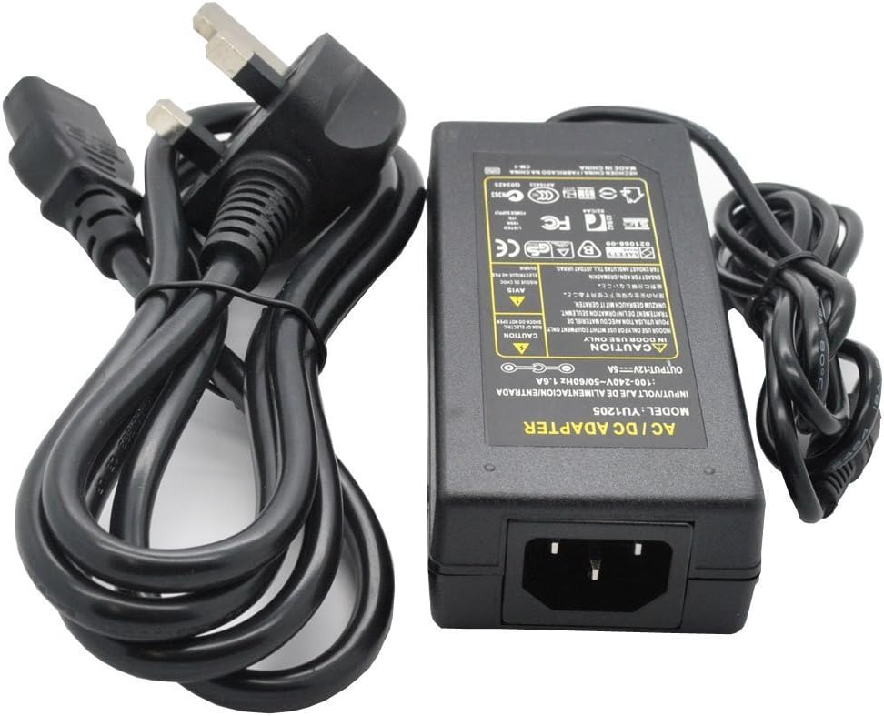 12V 5A AC/DC UK Plug Power Supply Adapter for LED Strip 5050, LED Light Strip 3528, LED Strip String Tape Ribbon Light Lighting RGB, cool white, warm white.(Power Supply)