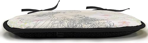 Miniatura 2 de Lunarable Cojín retro para silla, dibujo de chica a la moda en tierra primavera campo margaritas arte, acolchado de asiento para cocina y patio con