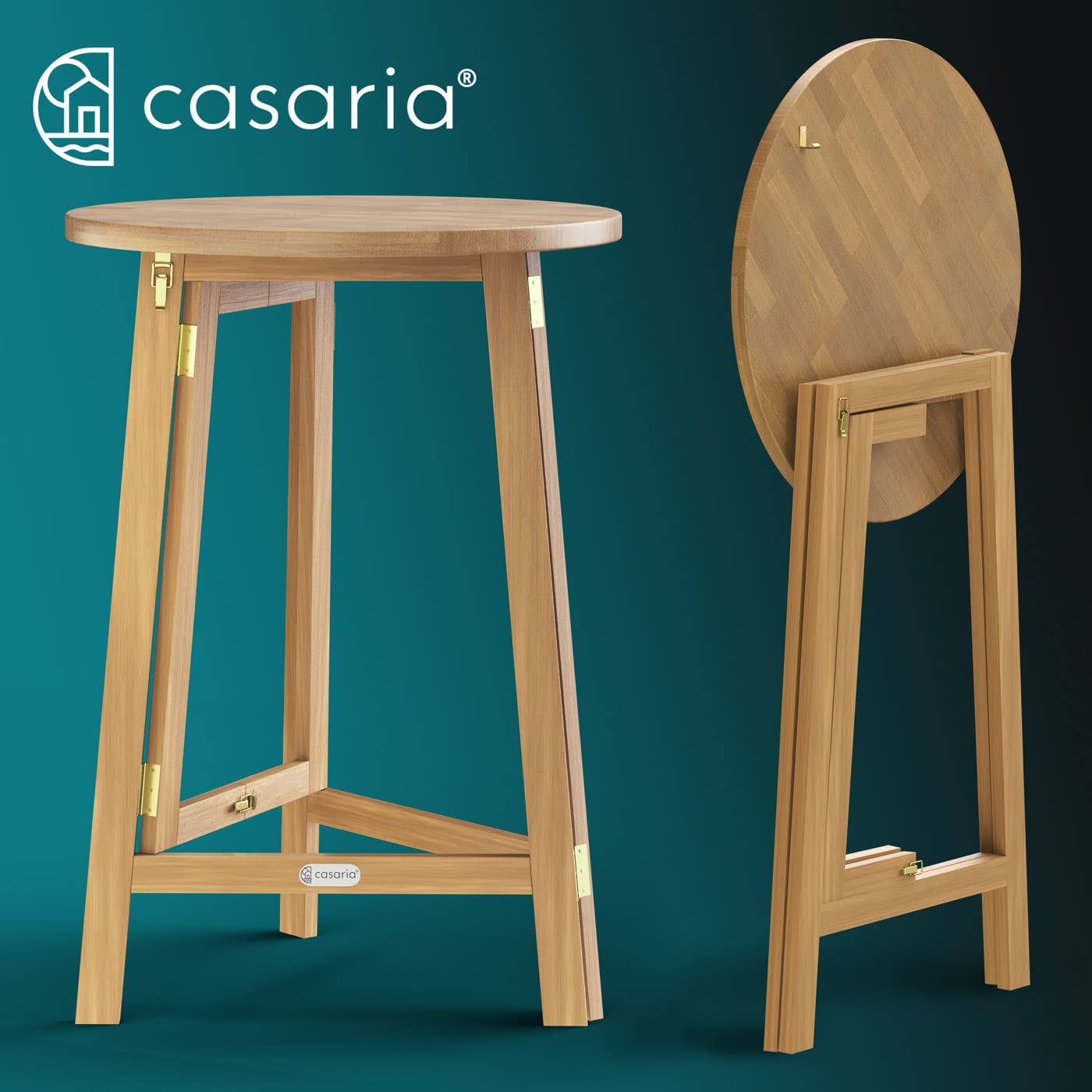CASARIA® Mesa Alta Plegable de Madera Maciza para Exterior Jardín Eventos Ø80cm Tablero Redondo Color Natural