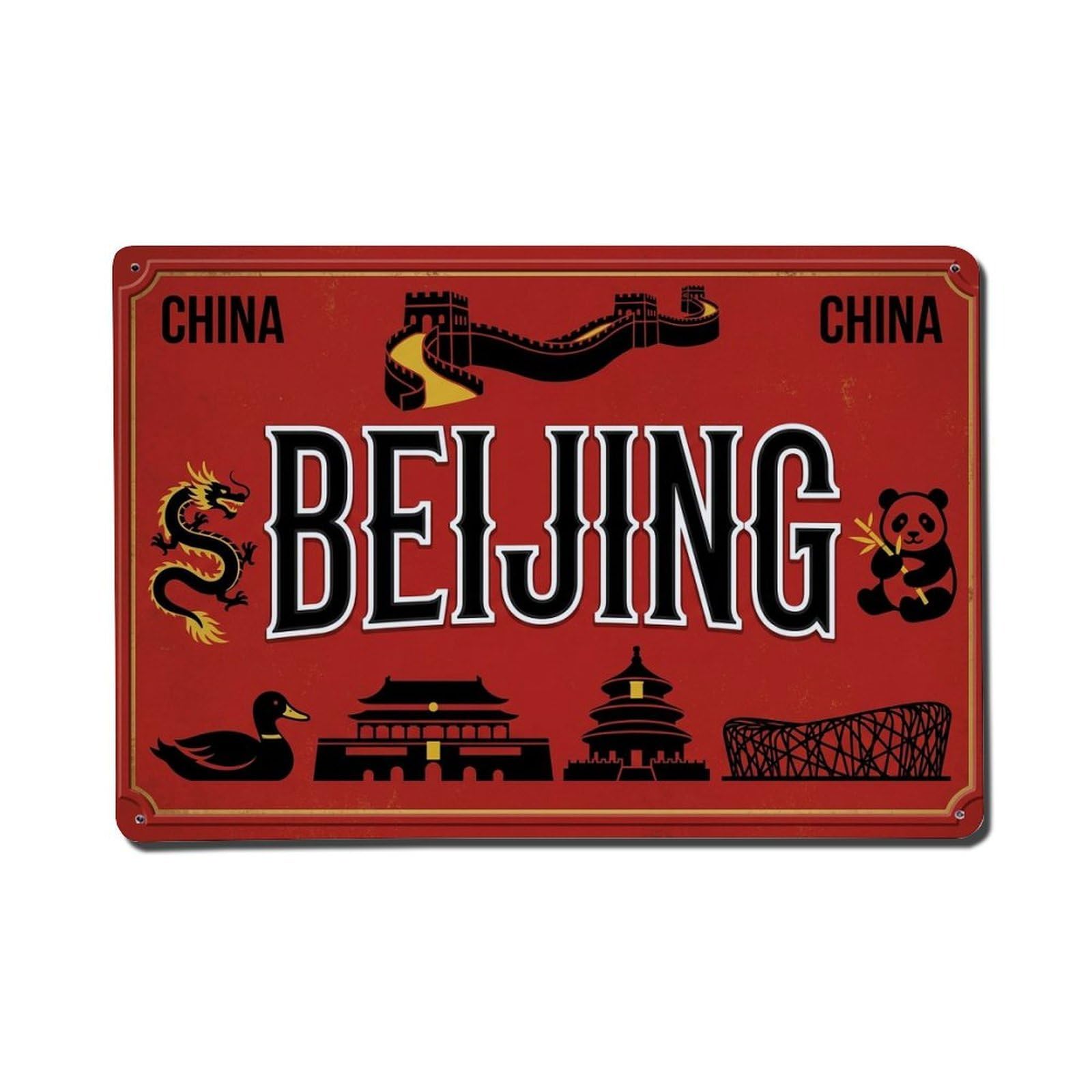 Cxhjca 8X12inch(20X30cm) Vintage Travel Beijing China Wall Temple Metal Tin Sign