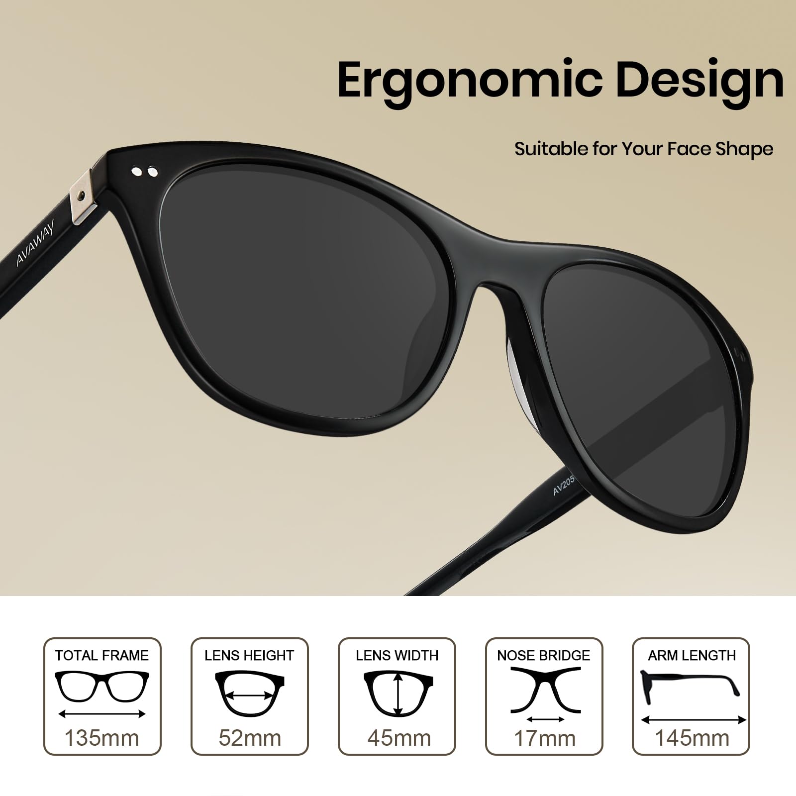 AVAWAY Gafas de sol de cara pequeña para mujeres con protección de rayos de ultravio polarizado retro gafas para damas para fotografía wandern viajando AV205